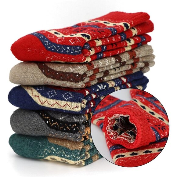 YZKKE 5Pack Womens Q-24 Vintage Winter Soft Warm Thick Cold Knit Wool Crew Socks - Picture 2 of 7